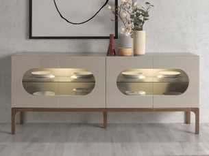 Buffet design laqué avec base en noyer et éclairage LED - MANUELE