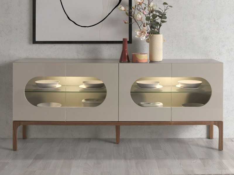 Lacquered design sideboard with walnut base and LED light - MANUELE
