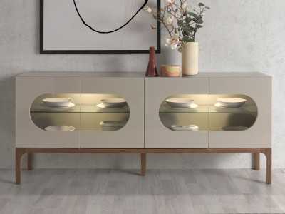 Buffet design laqué avec base en noyer et éclairage LED - MANUELE