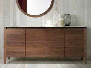 Buffet en noyer et plateau en marbre porcelaine - VALENTINO