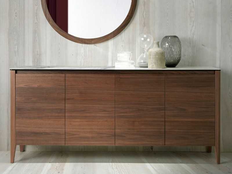 Buffet en noyer et plateau en marbre porcelaine - VALENTINO