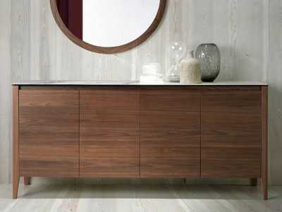 Buffet en noyer et plateau en marbre porcelaine - VALENTINO