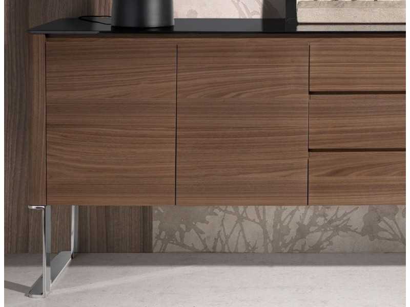 Buffet design moderne en bois, verre et acier inoxydable - SEVILLA