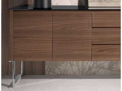 Buffet design moderne en bois, verre et acier inoxydable - SEVILLA