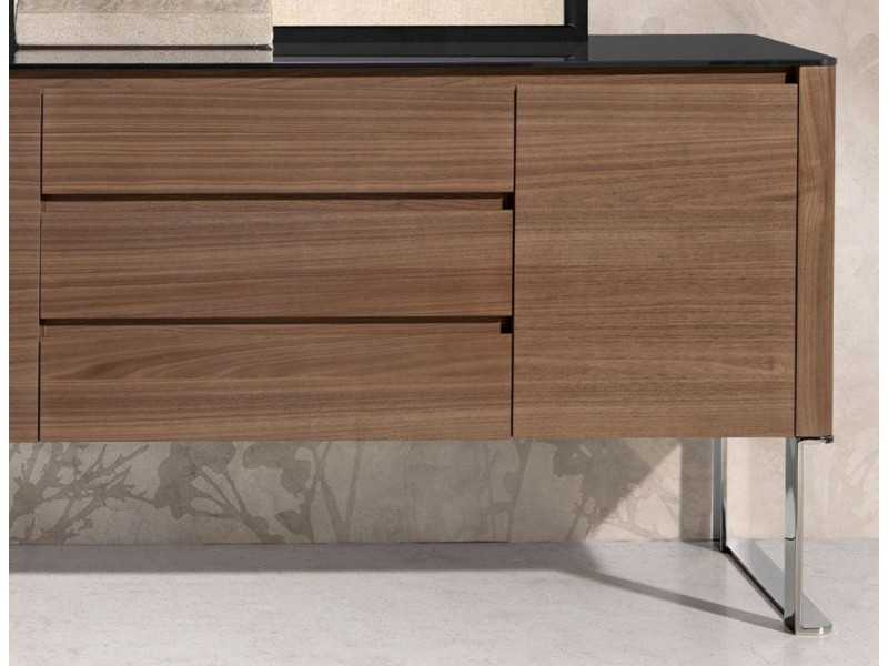 Modern design sideboard in wood, glass and stainless steel - SEVILLA