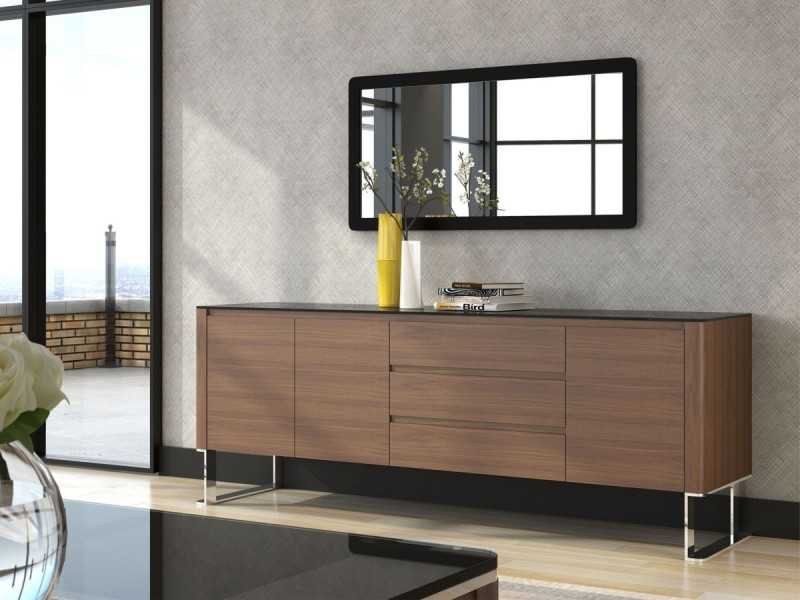 Buffet design moderne en bois, verre et acier inoxydable - SEVILLA