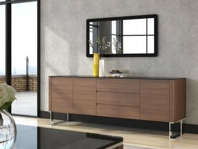 Buffet design moderne en bois, verre et acier inoxydable - SEVILLA