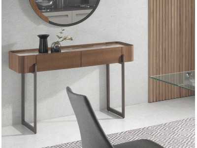 Walnut console with porcelain marble and stainless steel - SYMI
