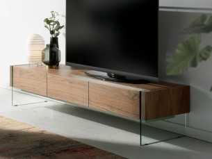 Walnut and tempered glass TV cabinet - MARCO