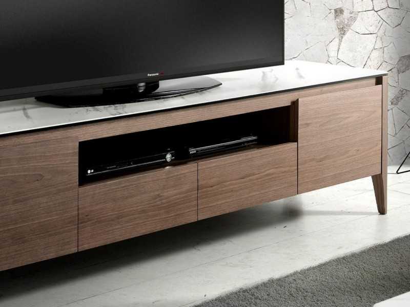 Walnut TV cabinet and porcelain marble top - VALENTINO