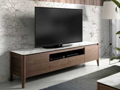 Walnut TV cabinet and porcelain marble top - VALENTINO