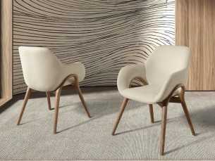 Designer chair upholstered in fabric with solid wood frame - ABBA