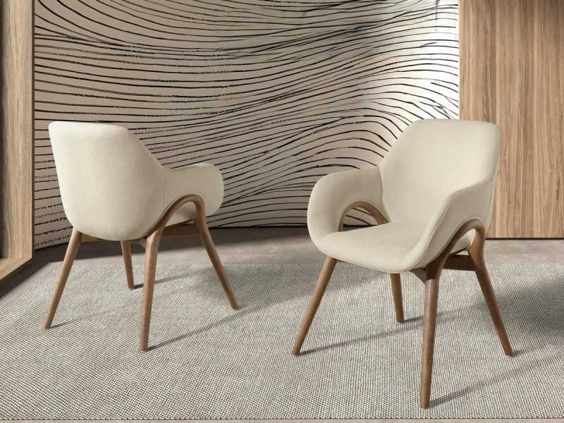 Designer chair upholstered in fabric with solid wood frame - ABBA
