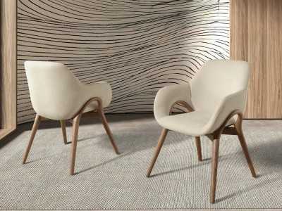 Designer chair upholstered in fabric with solid wood frame - ABBA