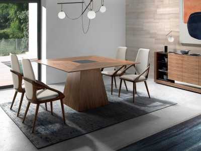 Silla de diseño tapizada de madera maciza color nogal - ABBEY