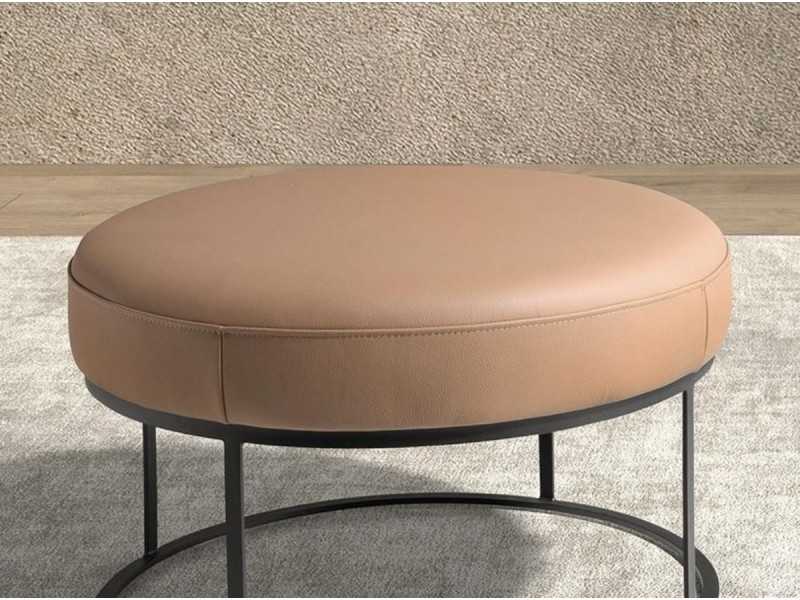 Designer round bench upholstered in genuine leather - ALMA
