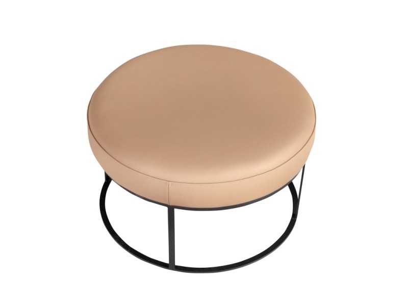 Designer round bench upholstered in genuine leather - ALMA