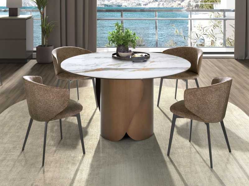 Modern design chair upholstered in fabric with stainless steel legs - ABACO ROND