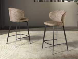 Modern design stool upholstered in fabric with stainless steel legs - ABACO ROND