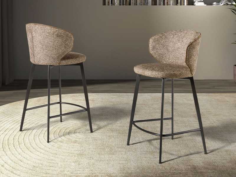 Tabouret au design moderne, tapissé de tissu et doté de pieds en acier inoxydable - ABACO ROND