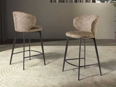 Modern design stool upholstered in fabric with stainless steel legs - ABACO ROND