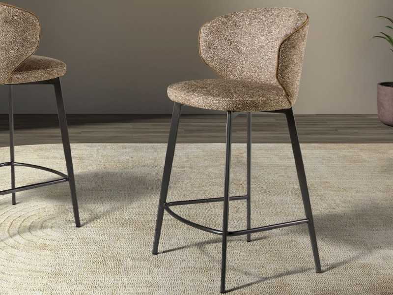 Taburete de diseño moderno tapizado en tela con patas de acero inoxidable - ABACO ROND