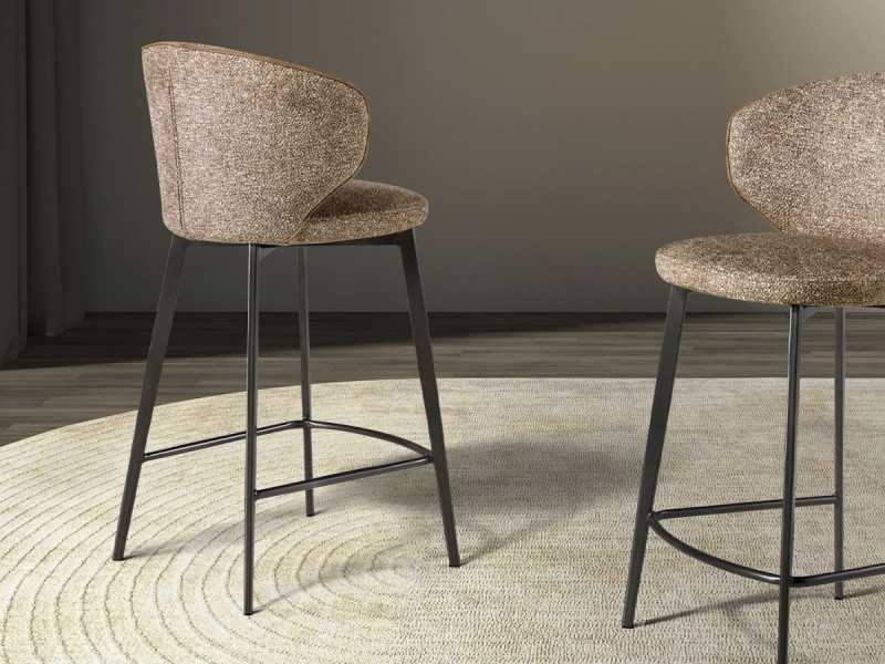 Taburete de diseño moderno tapizado en tela con patas de acero inoxidable - ABACO ROND