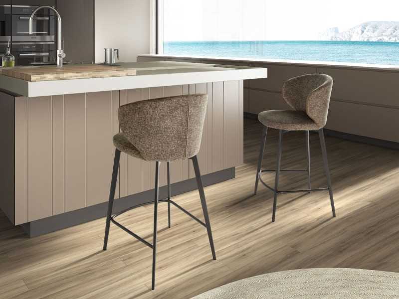 Taburete de diseño moderno tapizado en tela con patas de acero inoxidable - ABACO ROND