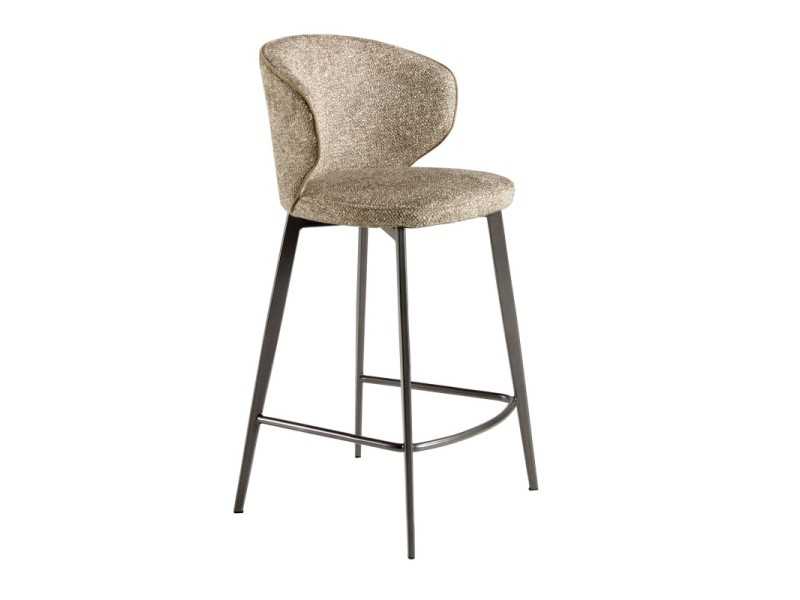 Modern design stool upholstered in fabric with stainless steel legs - ABACO ROND