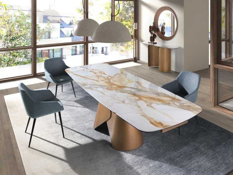 Fabric upholstered chair with stainless steel legs - ABACO EXT