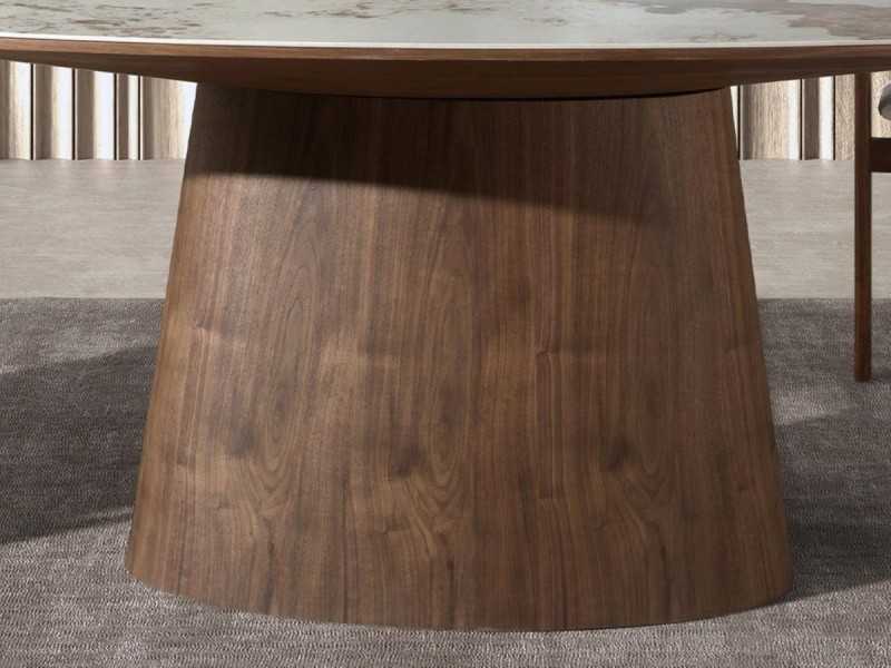 Fixed oval dining table in walnut with porcelain marble top - VADUZ CERÁMICO