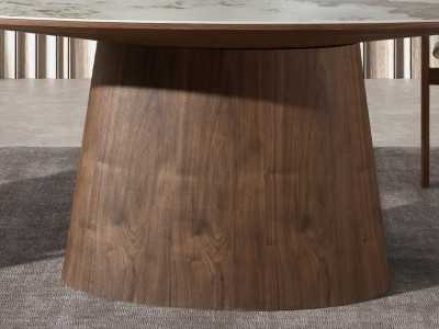 Fixed oval dining table in walnut with porcelain marble top - VADUZ CERÁMICO