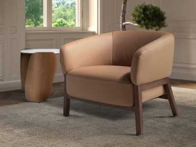 Modern design armchair upholstered in genuine leather - ABERDEEN