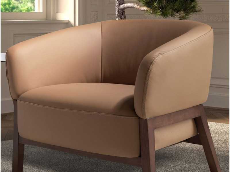 Modern design armchair upholstered in genuine leather - ABERDEEN
