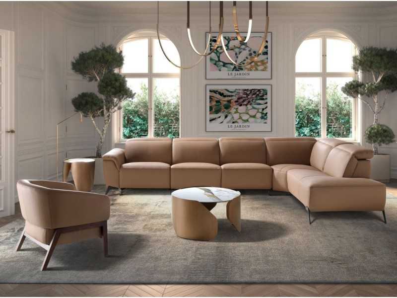 Modern design armchair upholstered in genuine leather - ABERDEEN