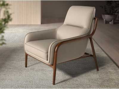 Modern design armchair upholstered in genuine leather - ABACON