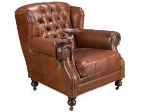 Classic design Chesterfield armchair upholstered in genuine leather with wheels - ARIKA