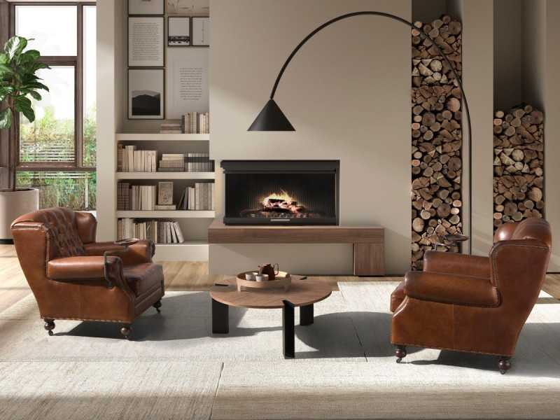 Sillón chester de diseño clásico tapizado en piel genuina con ruedas - ARIKA