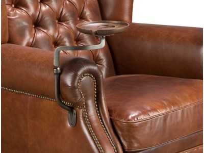 Fauteuil Chesterfield classique, tapissé de cuir véritable et monté sur roulettes - ARIKA