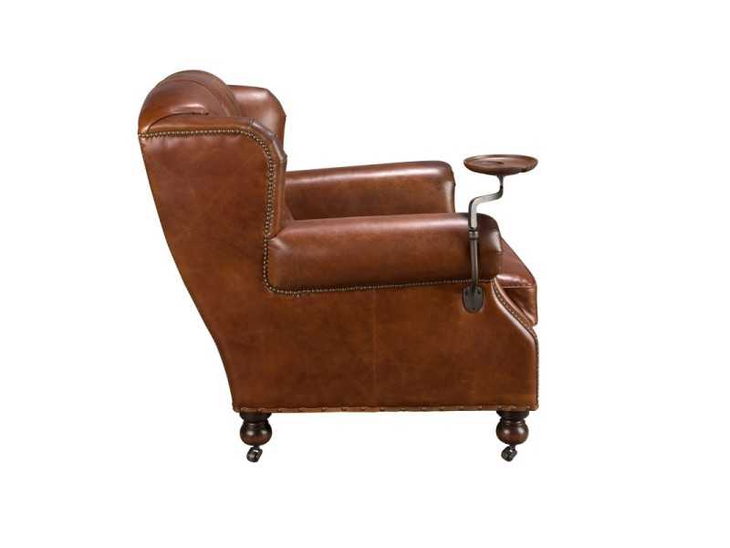 Fauteuil Chesterfield classique, tapissé de cuir véritable et monté sur roulettes - ARIKA
