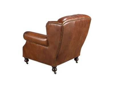 Sillón chester de diseño clásico tapizado en piel genuina con ruedas - ARIKA