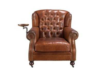Fauteuil Chesterfield classique, tapissé de cuir véritable et monté sur roulettes - ARIKA