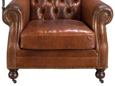 Classic design Chesterfield armchair upholstered in genuine leather with wheels - ARIKA