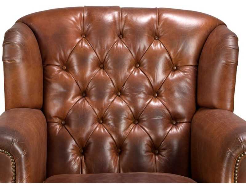 Classic design Chesterfield armchair upholstered in genuine leather with wheels - ARIKA