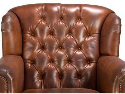 Fauteuil Chesterfield classique, tapissé de cuir véritable et monté sur roulettes - ARIKA