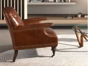 Classic design Chesterfield armchair upholstered in genuine leather with wheels - ARIANO 2