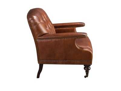 Fauteuil Chesterfield classique, tapissé de cuir véritable et monté sur roulettes - ARIANO