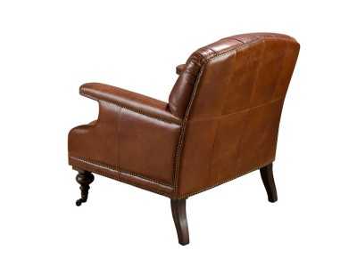 Fauteuil Chesterfield classique, tapissé de cuir véritable et monté sur roulettes - ARIANO