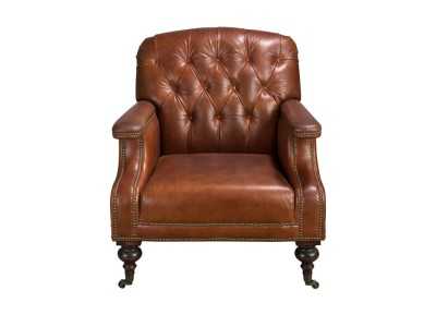 Fauteuil Chesterfield classique, tapissé de cuir véritable et monté sur roulettes - ARIANO
