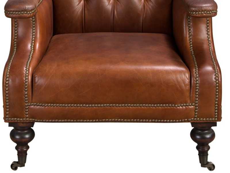 Classic design Chesterfield armchair upholstered in genuine leather with wheels - ARIANO